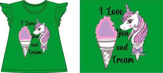  I LOVE YOU AND ICE CREAM UNICORN t-shirt graphic design vector illustration
