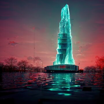 Yuvrajj hyperdetailed render of a surreal anaglyphic water monu 5 