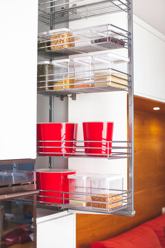 Pantry In The Kitchen. Organization System. An Organized Pantry Will Help To Keep Clutter Off Of Your Counters.