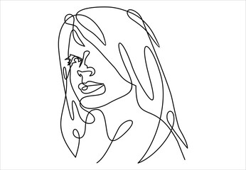 Abstract face one line drawing. Portrait a woman