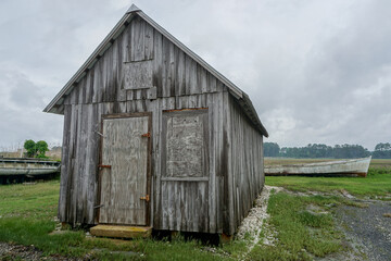 Taylor Landing, Maryland: An old shack and rowboats in Taylor Landing, a fishing village on Johnson...