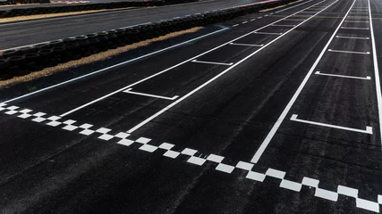 Tuinposter Aerial top view grid start, Start of track, Racing asphalt road © Darunrat