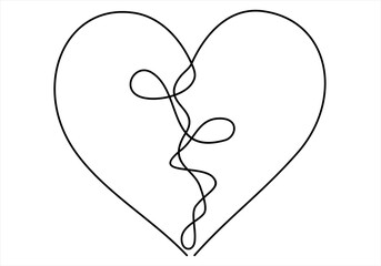 Continuous one line drawing of broken heart icon