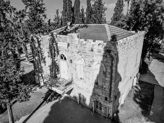 Hulda Forest Memorial vineyards and houses Lishanski- Drone high resolustion images- Israeli Landscape