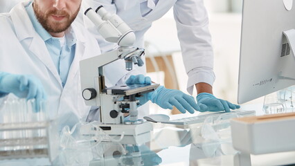 scientists conduct research in the laboratory of medical develop