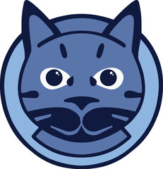 Logo emblem of blue cat portrait. Vector illustration
