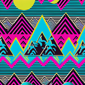 Retro 1980's repeating pattern, Vintage pattern of bright colors 