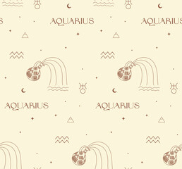 Aquarius Zodiac Background Seamless Pattern. Astrology Signs