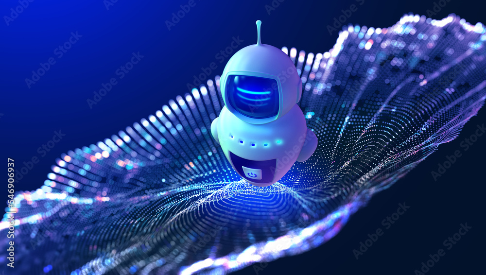 Aufkleber robot, android, chat bot 3d illustration. abstract cyber concept technology smart home