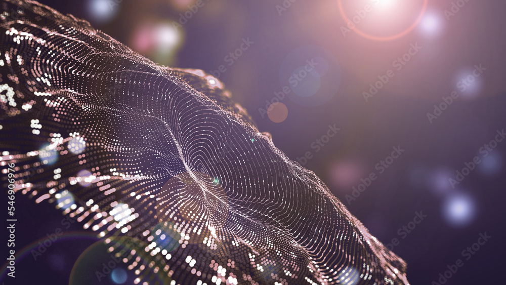 Leinwandbilder Big data processing. Abstract artificial neural network. Cyber field of wavy particles. 3d illustration of high tech background