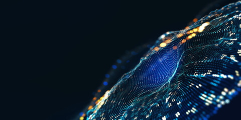 Big data processing. Abstract artificial neural network. Cyber field of wavy particles. 3d illustration of high tech background