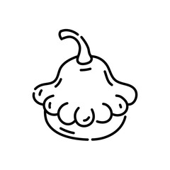 Pattypan Squash doodle icon. Hand drawn black sketch. Vector Illustration.