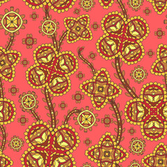 Seamless ornamental oriental pattern. Repeating geometric tiles with mandala. Vector laced decorative background with floral and geometric ornament. Indian or Arabic motive. Boho festival style