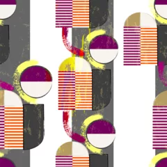 Rolgordijnen seamless abstract geometric background pattern, with circles, squares, stripes, paint strokes and splashes © Kirsten Hinte