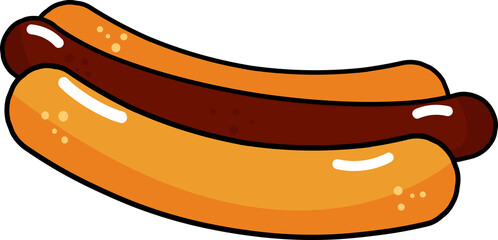 Traditional hot dog. Hand drawn flat trendy cartoon in vector