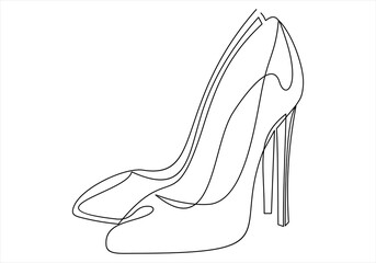 Continuous line drawing of women's high heel shoes. Template for your design works.