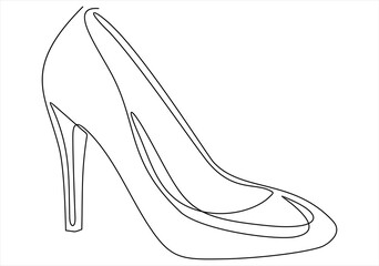 Continuous line drawing of women's high heel shoes. Template for your design works.