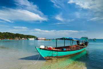 Naklejka na ściany i meble Boats in Sihanoukville beach, Cambodia