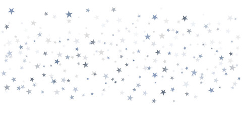 Silver stars vector background, sparkling Christmas confetti falling isolated on white. magic shining flying stars glitter backdrop, sparkle border