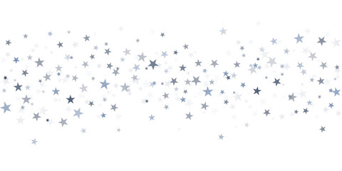 Silver stars vector background, sparkling Christmas confetti falling isolated on white. magic shining flying stars glitter backdrop, sparkle border