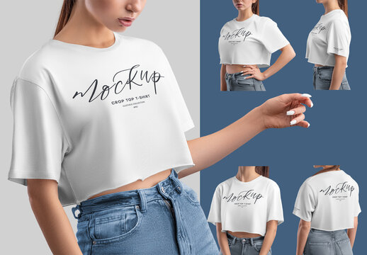 5 Mockup Fashion Girl Crop Top T-Shirt