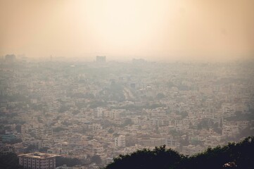 Scenic shot of the Visakhapatnam city in India on a foggy day