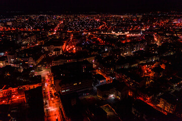 Night streets of Ivano-Frankivsk, Ivano-Frankivsk in night lights top view, modern and beautiful city.