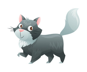 Cat with Grey Coat and Cute Snout as Home Pet Animal Vector Illustration