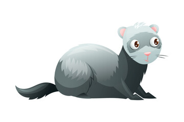 Grey Fluffy Ferret with Cute Snout as Home Pet Animal Vector Illustration