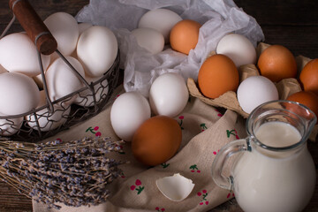 Rustic Easter eggs in a basket. The concept of the Easter holiday