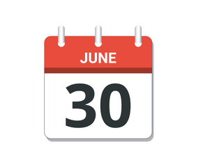 Fototapeta premium June 30th calendar icon vector. 