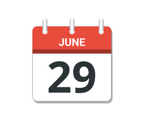 June 29th calendar icon vector. 