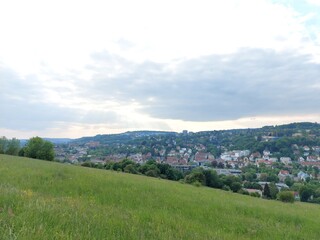 Fototapeta na wymiar Cityscape of Esslingen, Germany seen from the Katharinenlinde