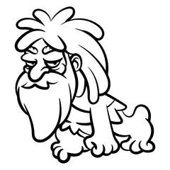 Cartoon illustration of caveman walking and searching a something. Best for Outline, logo, and coloring book with stone age themes