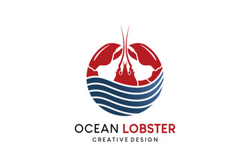 Ocean lobster logo design with line art concept, lobster restaurant or seafood restaurant logo vector illustration