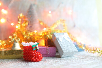 Gift boxes and Christmas bright lights