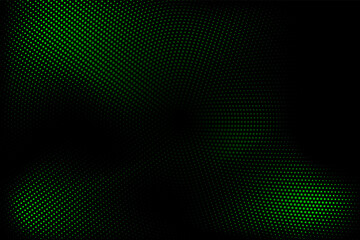 Obraz premium Halftone texture with green dots on a black background. Minimalism, vector. Background for posters, sites, business cards, postcards, interior design
