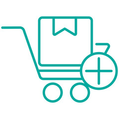 Simple minimal modern line icon of adding an order or purchase for e-commerce. Vector blue outline pictogram isolated on transparent background