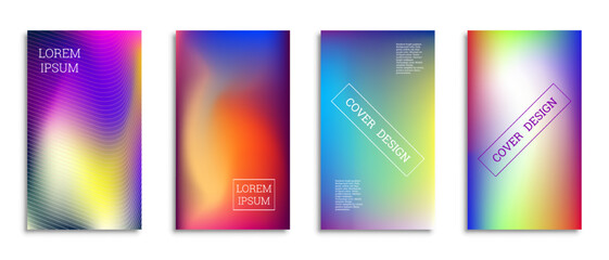 Obraz na płótnie Canvas Bright gradient background for the cover. Set of 4 covers. Creative modern vector illustration. Holographic spectrum.