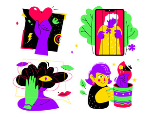 Problems of modern people - flat design style illustration set