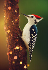 Pileated woodpecker on the trunk - obrazy, fototapety, plakaty