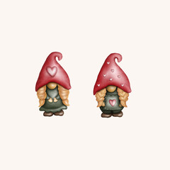 Cute Christmas gnome girls' watercolor vectors illustration