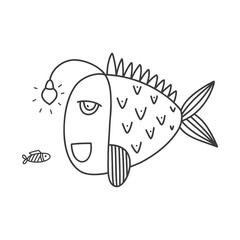 Vector fish on white background. Doodle style.