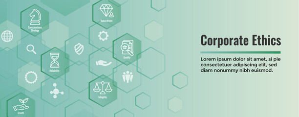 Business and Corporate Ethics Showing Company Values Icon Set- Web Header Banner