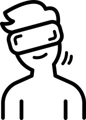 A Man wearing Virtual Reality Glasses and Looking tilted to the right, Linear icon.