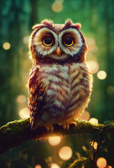 Realistic owl in the forest