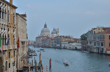Grand Canal with Basilica Santa Maria della Salute Venice Italy Panorama 