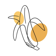 Banana One line organic drawing, fruit logo design