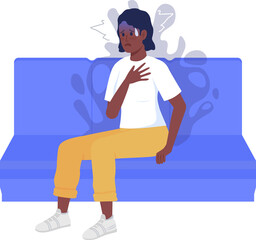 Lady having panic attack semi flat color raster character. Sitting figure. Full body person on white. Feel anxious and stressed simple cartoon style illustration for web graphic design and animation