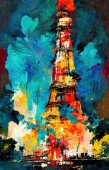 Grunge oil Eiffel Tower painting
